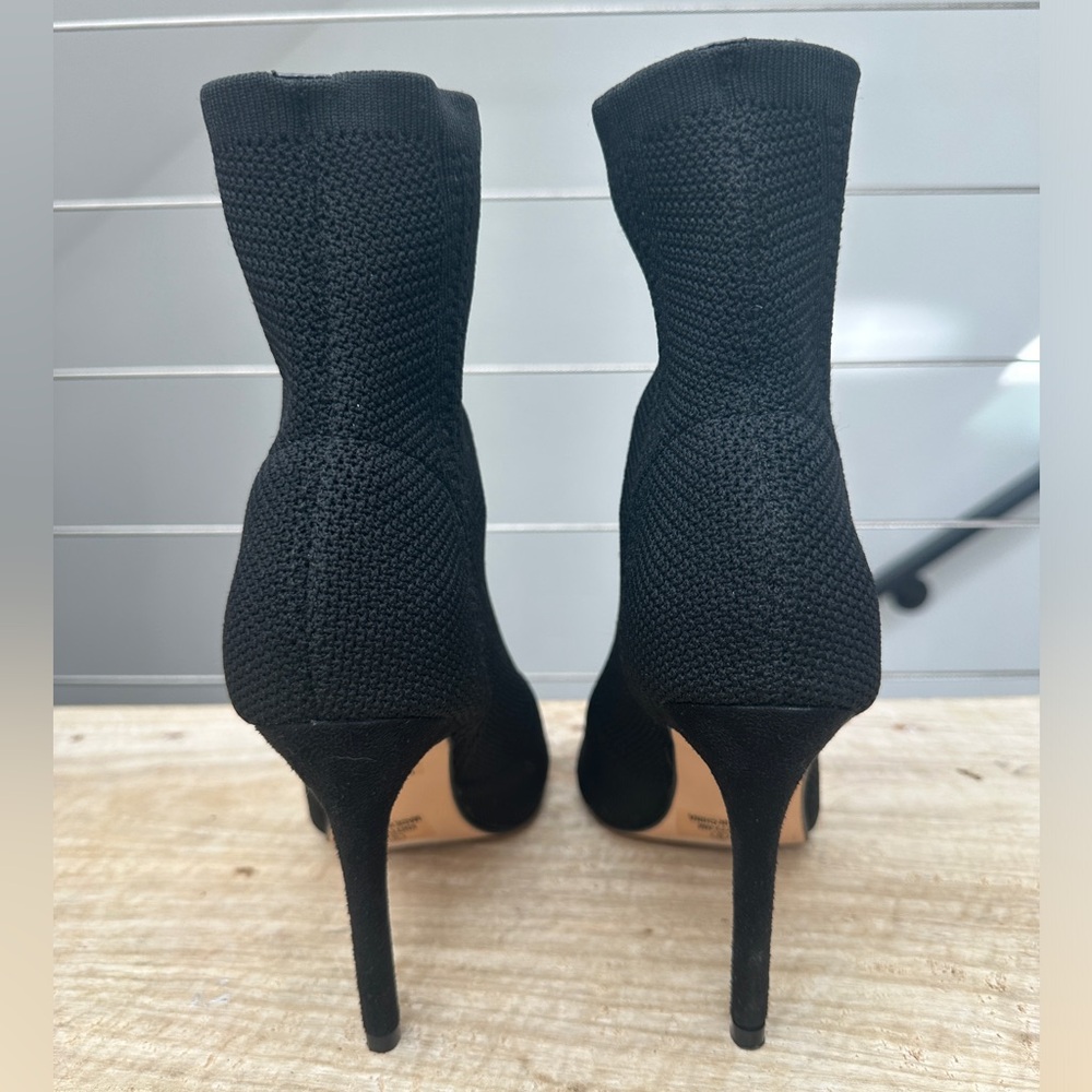 Nicole Miller Black Knit Peep Toe Sock Booties Stiletto Heel | Size 9 - Picture 5 of 7